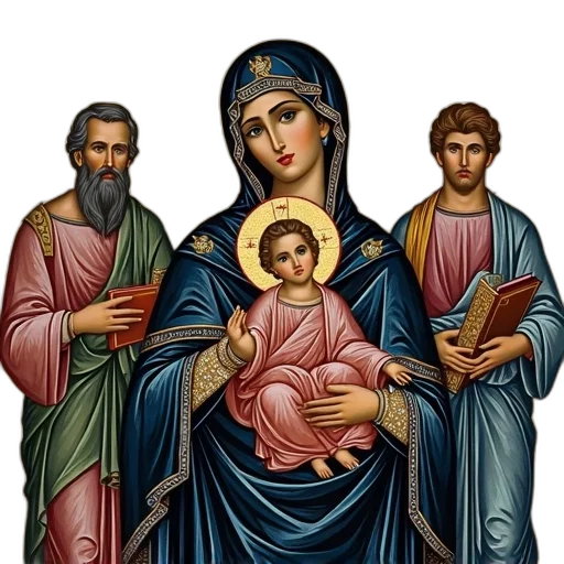 byzantine, mosaic, depicting, madonna, child, two, saints, either transparent PNG cut-out