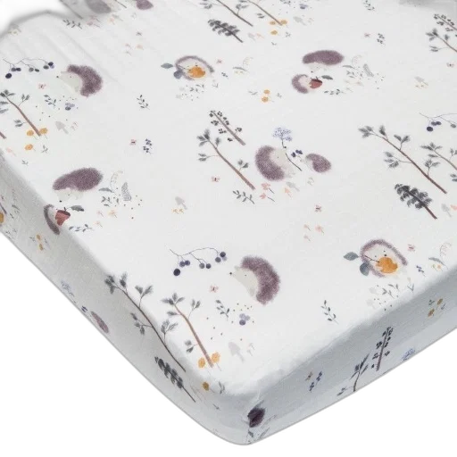 white, fitted, sheet, whimsical, hedgehog, floral, pattern, shades transparent PNG cut-out