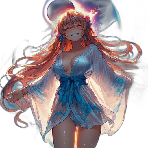 dress, staff, robot, creature, anime, concept art, fantasy art, watercolor transparent PNG cut-out