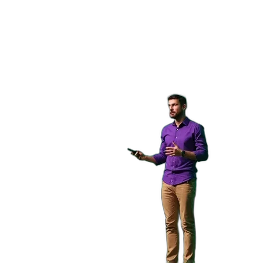 staff, jacket, robot, shoes, 3d render, concept art, man, purple transparent PNG cut-out