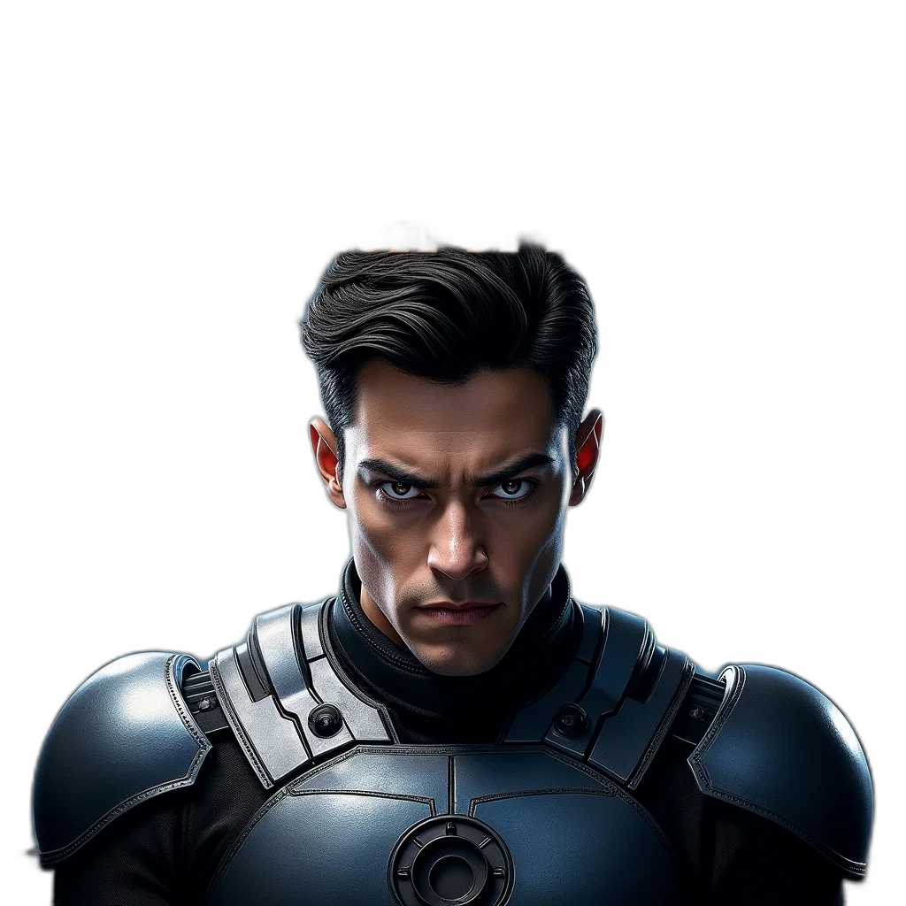 face, robot, jacket, mask, comic book art, concept art, 3d render, photorealistic transparent PNG cut-out