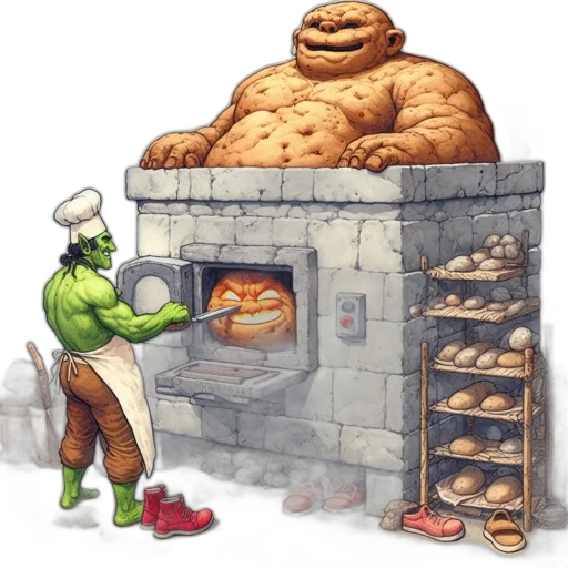 food, robot, concept art, comic book art, pixel art, fire, whimsical, setting transparent PNG cut-out
