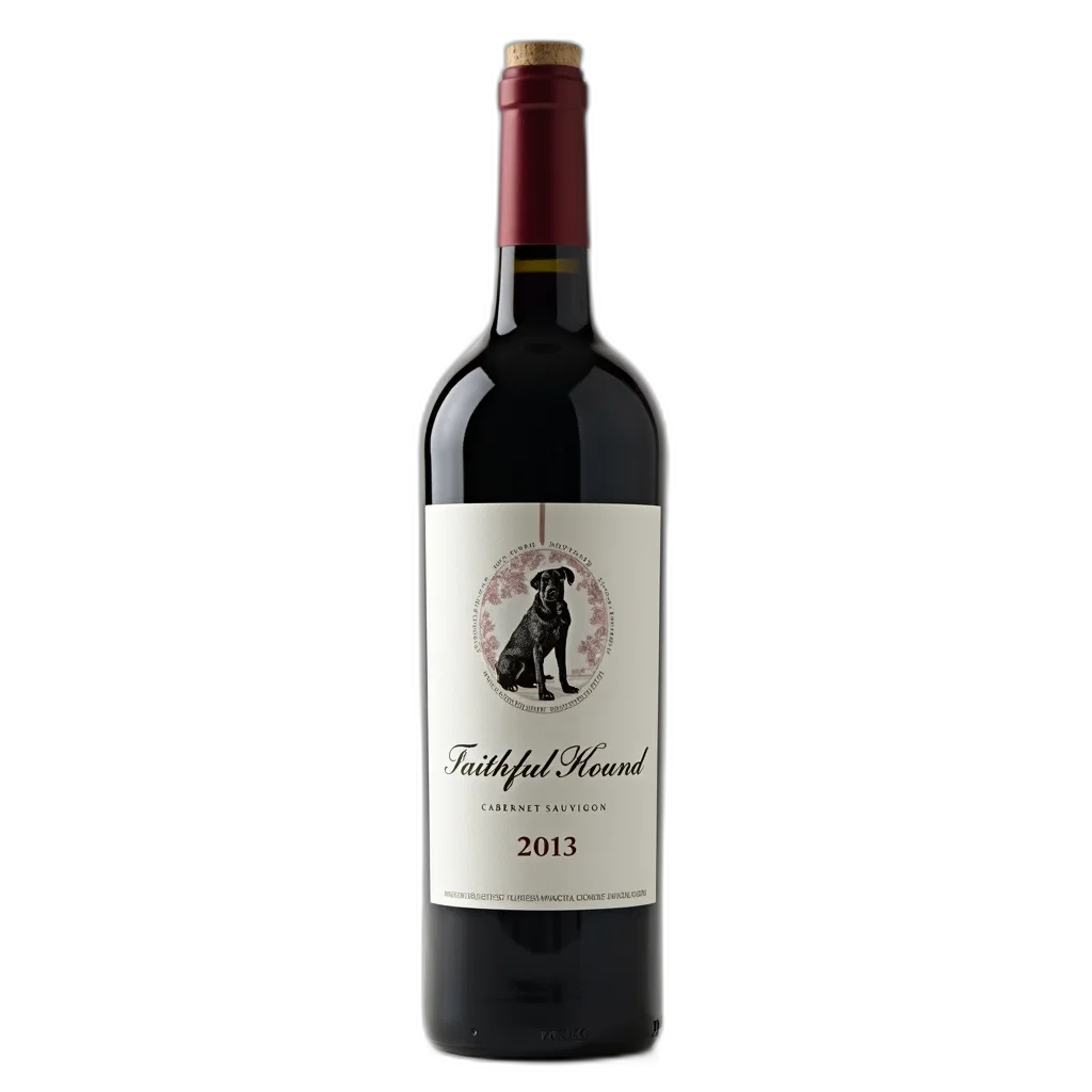 bottle, red, wine, label, reads, faithful, hound, year transparent PNG cut-out