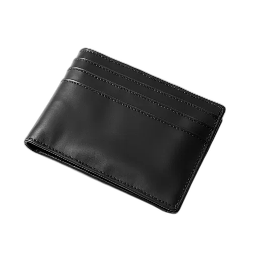 3d render, monochrome, black, leather, wallet, three, card, slots transparent PNG cut-out