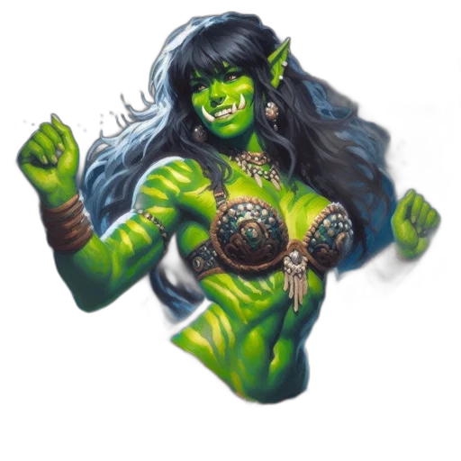 jewelry, creature, fantasy art, concept art, pixel art, comic book art, green, orc-like transparent PNG cut-out