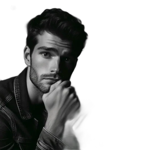 face, hair, jacket, photorealistic, cartoon, pencil sketch, fantasy art, neon lights transparent PNG cut-out