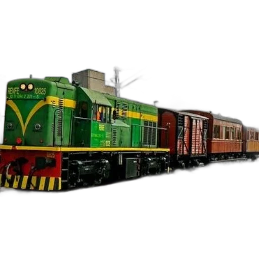 3d render, photorealistic, concept art, oil painting, green, yellow, train, number transparent PNG cut-out