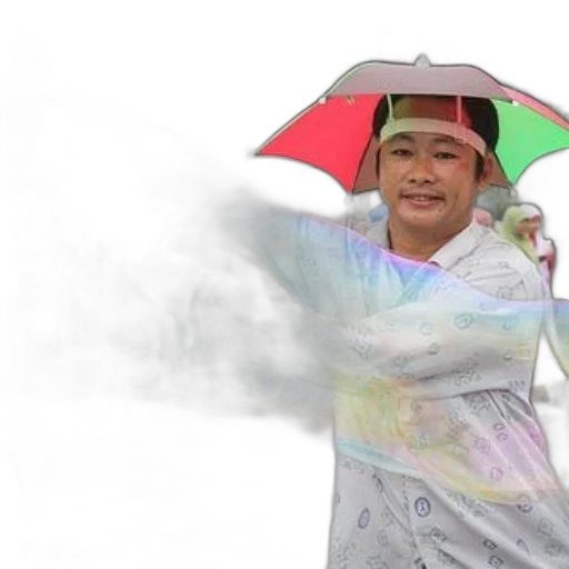 umbrella, staff, photorealistic, 3d render, rain, man, colorful, hat transparent PNG cut-out