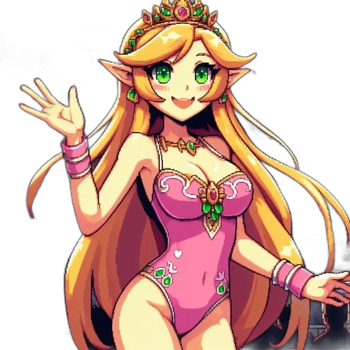 dress, crown, staff, pixel art, anime, concept art, fantasy art, animated transparent PNG cut-out