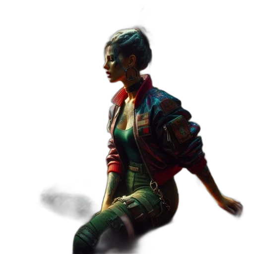 jacket, robot, staff, weapon, concept art, 3d render, cyberpunk, comic book art transparent PNG cut-out