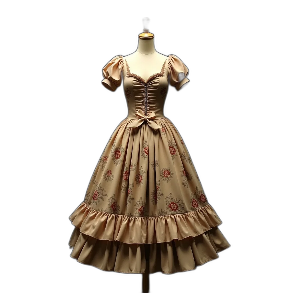dress, 3d render, photorealistic, concept art, mannequin, dressed, vintage-style, floral transparent PNG cut-out