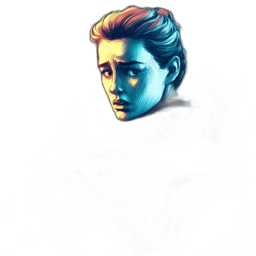 face, comic book art, pixel art, concept art, photorealistic, neon lights, outer space, blue transparent PNG cut-out