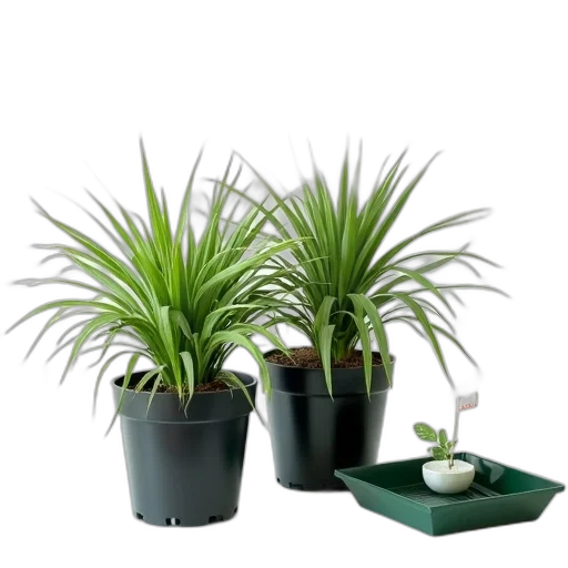 photorealistic, forest, green, two, potted, plants, long, thin transparent PNG cut-out