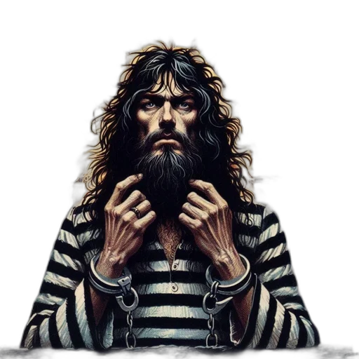 face, photorealistic, concept art, fantasy art, comic book art, imprisoned, man, striped transparent PNG cut-out