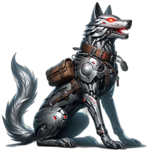 weapon, animal, concept art, fantasy art, pixel art, cyberpunk, anthropomorphic, wolf transparent PNG cut-out