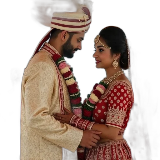 jewelry, photorealistic, couple, standing, together, dressed, traditional, indian transparent PNG cut-out