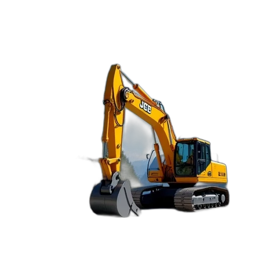 robot, weapon, 3d render, yellow, jcb, excavator, parked, rocky transparent PNG cut-out