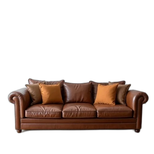 furniture, crown, 3d render, photorealistic, earth tones, brown, leather, couch transparent PNG cut-out