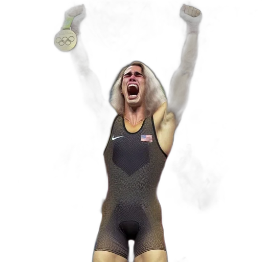 concept art, cartoon, photorealistic, triumphant, male, athlete, raises, olympic transparent PNG cut-out