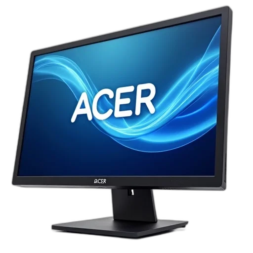 3d render, black, computer, monitor, brand, name, acer, displayed transparent PNG cut-out
