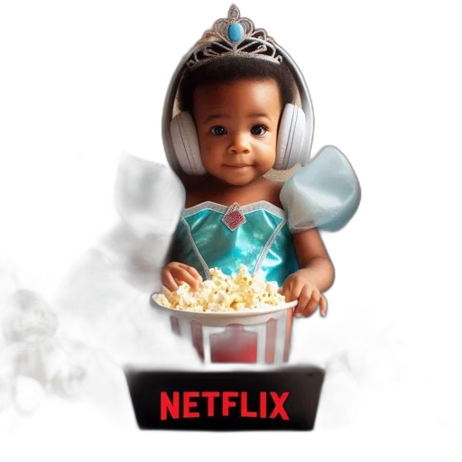 crown, concept art, young, child, wearing, tiara, headphones, sits transparent PNG cut-out