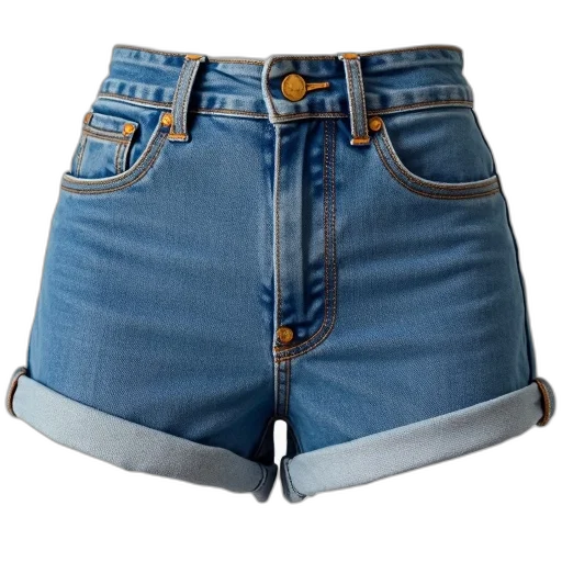 jacket, 3d render, blue, pair, denim, shorts, button, rivets transparent PNG cut-out