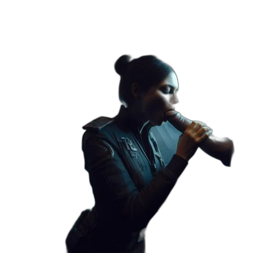 jacket, staff, weapon, sword, concept art, cyberpunk, 3d render, dark transparent PNG cut-out
