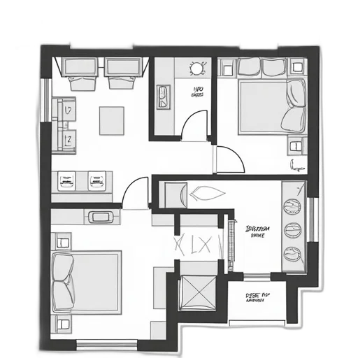 3d render, photorealistic, monochrome, floor, plan, new, cottage, two transparent PNG cut-out
