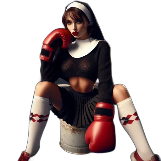 shoes, weapon, concept art, comic book art, photorealistic, pixel art, nun, wears transparent PNG cut-out