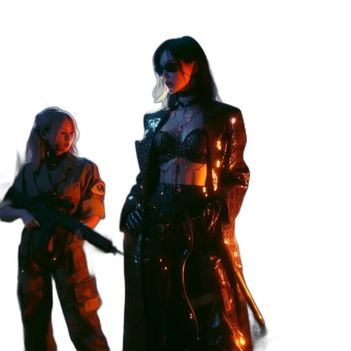 jacket, weapon, sword, staff, cyberpunk, concept art, 3d render, fire transparent PNG cut-out