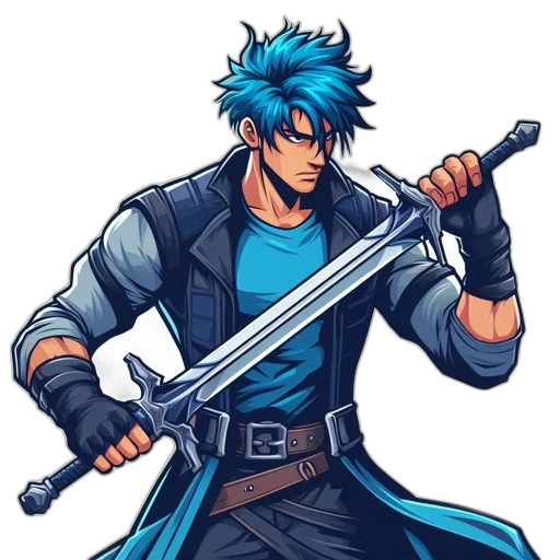 sword, staff, weapon, concept art, pixel art, comic book art, anime, blue transparent PNG cut-out