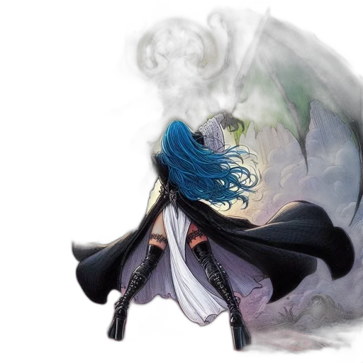 dragon, mask, staff, concept art, fantasy art, watercolor, anime, fog transparent PNG cut-out