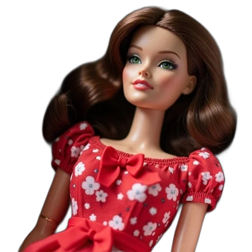 dress, hair, 3d render, photorealistic, cartoon, barbie, doll, brown transparent PNG cut-out
