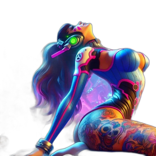 cyberpunk, concept art, fantasy art, comic book art, neon lights, fire, neon, colorful transparent PNG cut-out