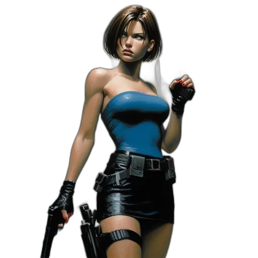 weapon, concept art, comic book art, pixel art, photorealistic, determined, female, character transparent PNG cut-out