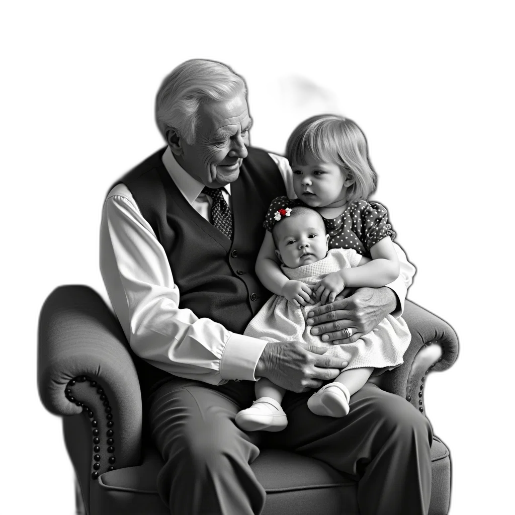 furniture, face, jacket, photorealistic, black, white, photograph, elderly transparent PNG cut-out