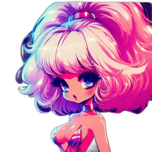 hair, dress, face, anime, pixel art, vaporwave, cartoon, neon transparent PNG cut-out