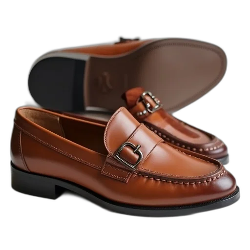 shoes, photorealistic, pair, brown, loafers, strap, buckle, detail transparent PNG cut-out