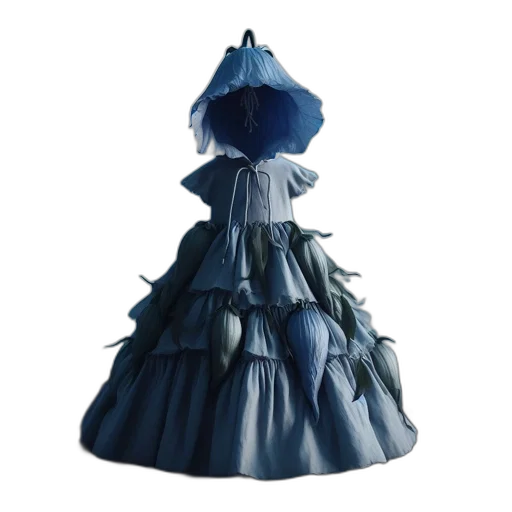 dress, crown, hat, 3d render, concept art, blue, delicate, light transparent PNG cut-out