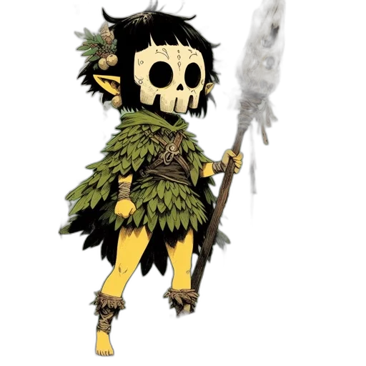 mask, staff, fantasy art, concept art, pixel art, comic book art, green, elven transparent PNG cut-out