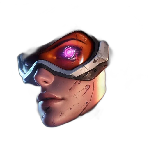 face, robot, mask, weapon, cyberpunk, concept art, 3d render, pixel art transparent PNG cut-out