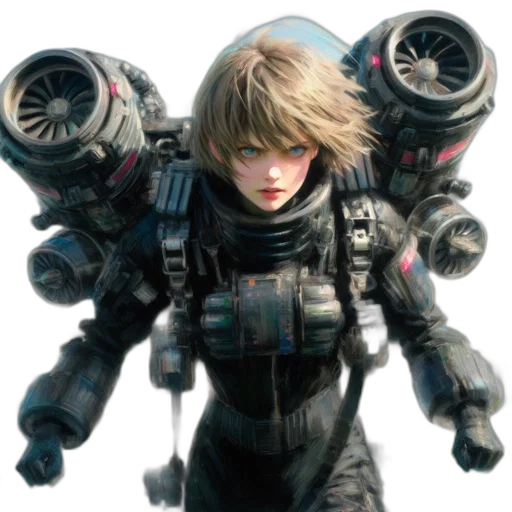 weapon, robot, face, concept art, cyberpunk, 3d render, fantasy art, outer space transparent PNG cut-out
