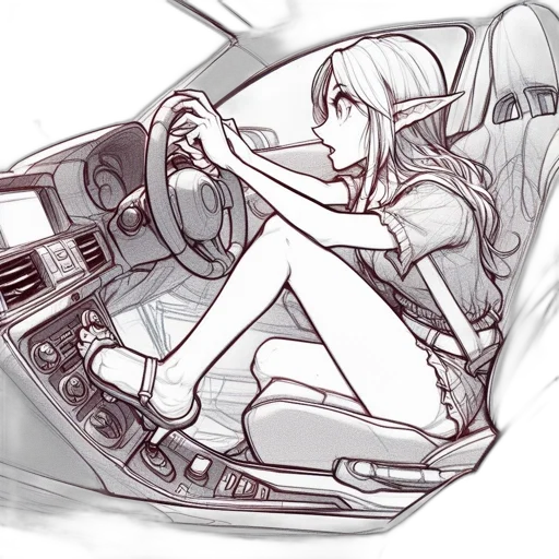 car, concept art, cartoon, anime, vaporwave, neon lights, monochrome, pastel transparent PNG cut-out