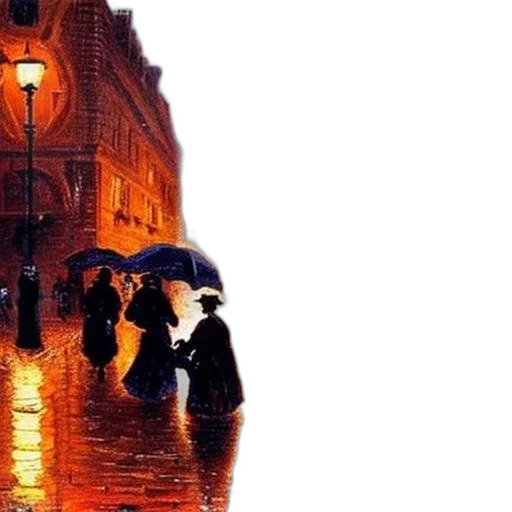 umbrella, oil painting, photorealistic, concept art, watercolor, rain, night, city street transparent PNG cut-out