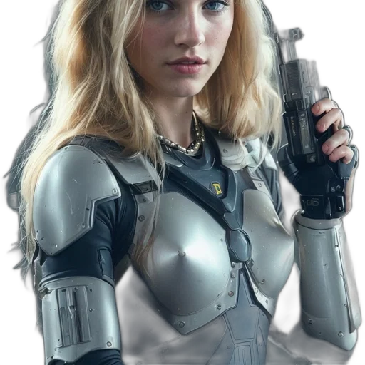 robot, weapon, jacket, concept art, comic book art, photorealistic, 3d render, outer space transparent PNG cut-out