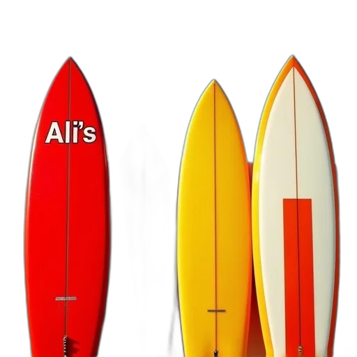 3d render, collection, surfboards, various, designs, colors, including, red transparent PNG cut-out