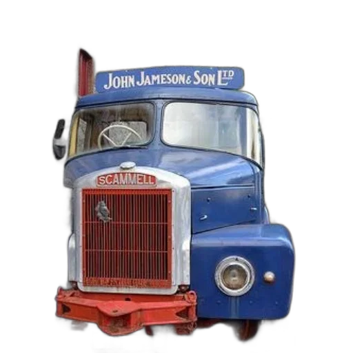 photorealistic, 3d render, vintage, blue, scammell, truck, john, jameson transparent PNG cut-out
