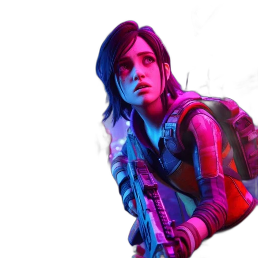 jacket, weapon, concept art, cyberpunk, 3d render, pixel art, neon lights, neon transparent PNG cut-out