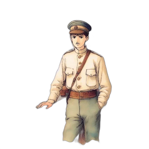 staff, jacket, hat, weapon, pixel art, concept art, watercolor, cartoon transparent PNG cut-out