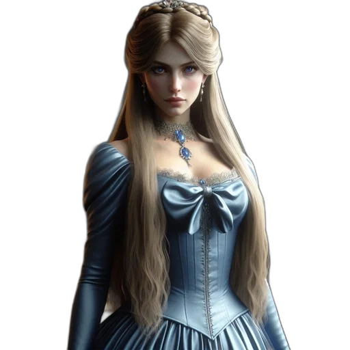 dress, face, fantasy art, concept art, 3d render, photorealistic, blue, elegant transparent PNG cut-out